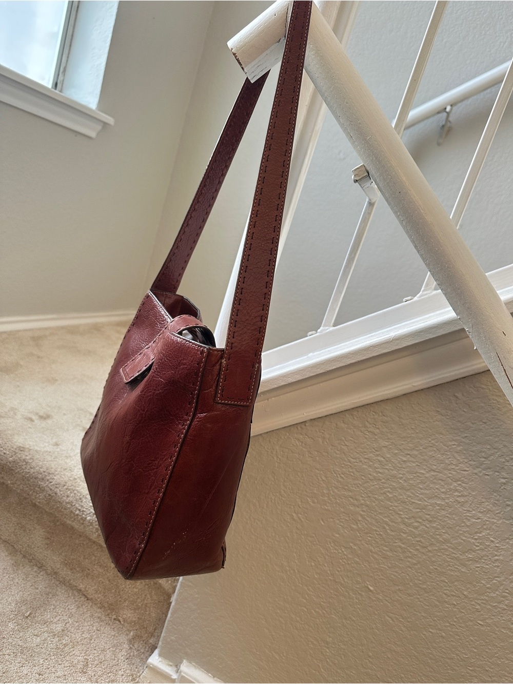 Vintage Fossil ZB9097 90s Oxblood Brown Genuine Leather Shoulder Bag Purse - Picture 13 of 13